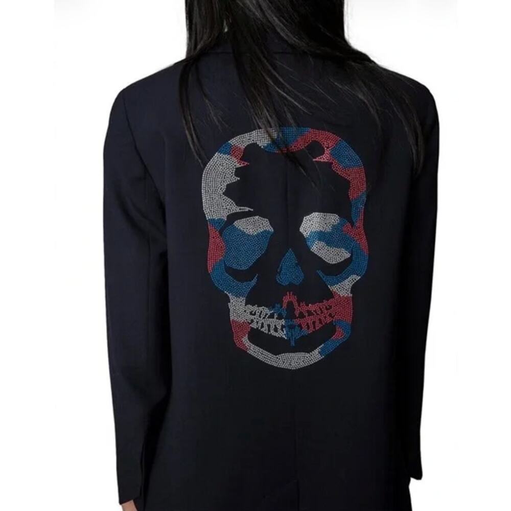 Zadig & Voltaire Viva Camo Skull Strass Wool Blazer - Size 40 Large Embellished